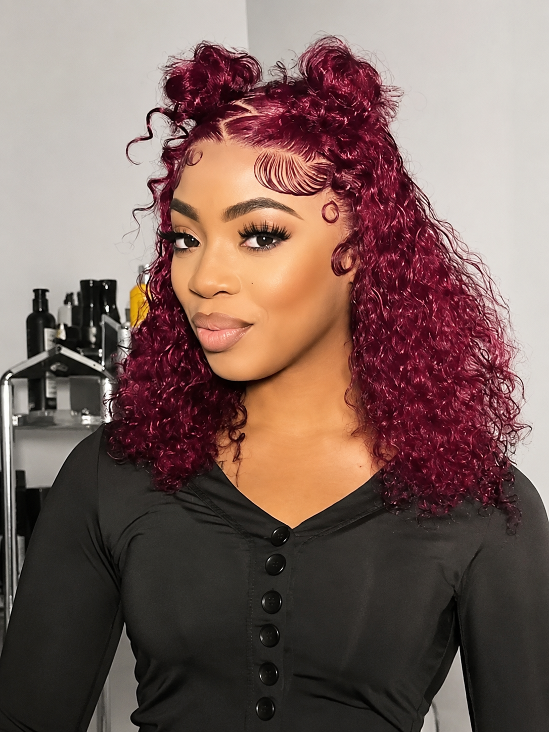 Burgundy Curly Short Bob Wigs
