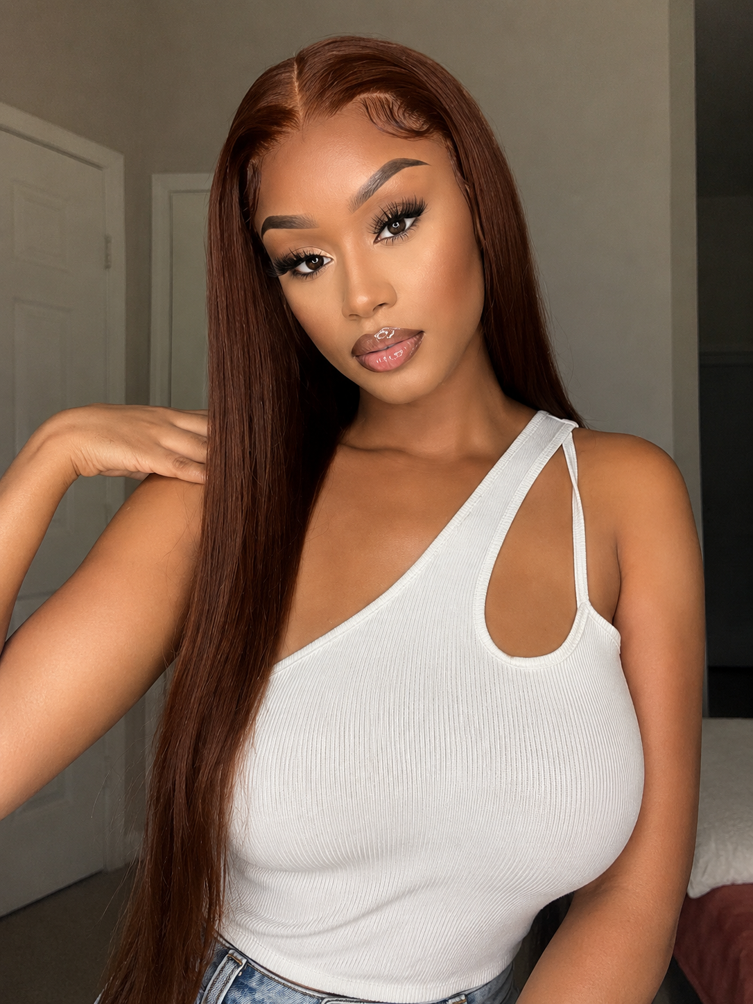 HD Chocolate Brown Bone Straight Lace Front Wigs
