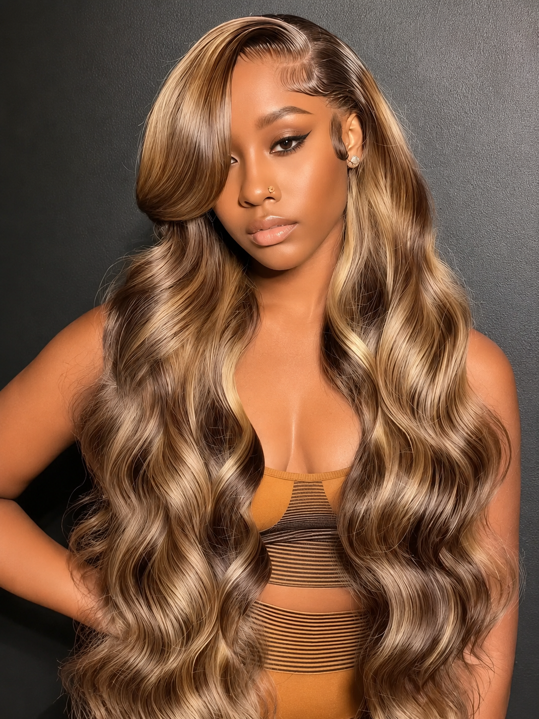Ombre Colored Honey Blonde Glueless Highlight Hair Wigs