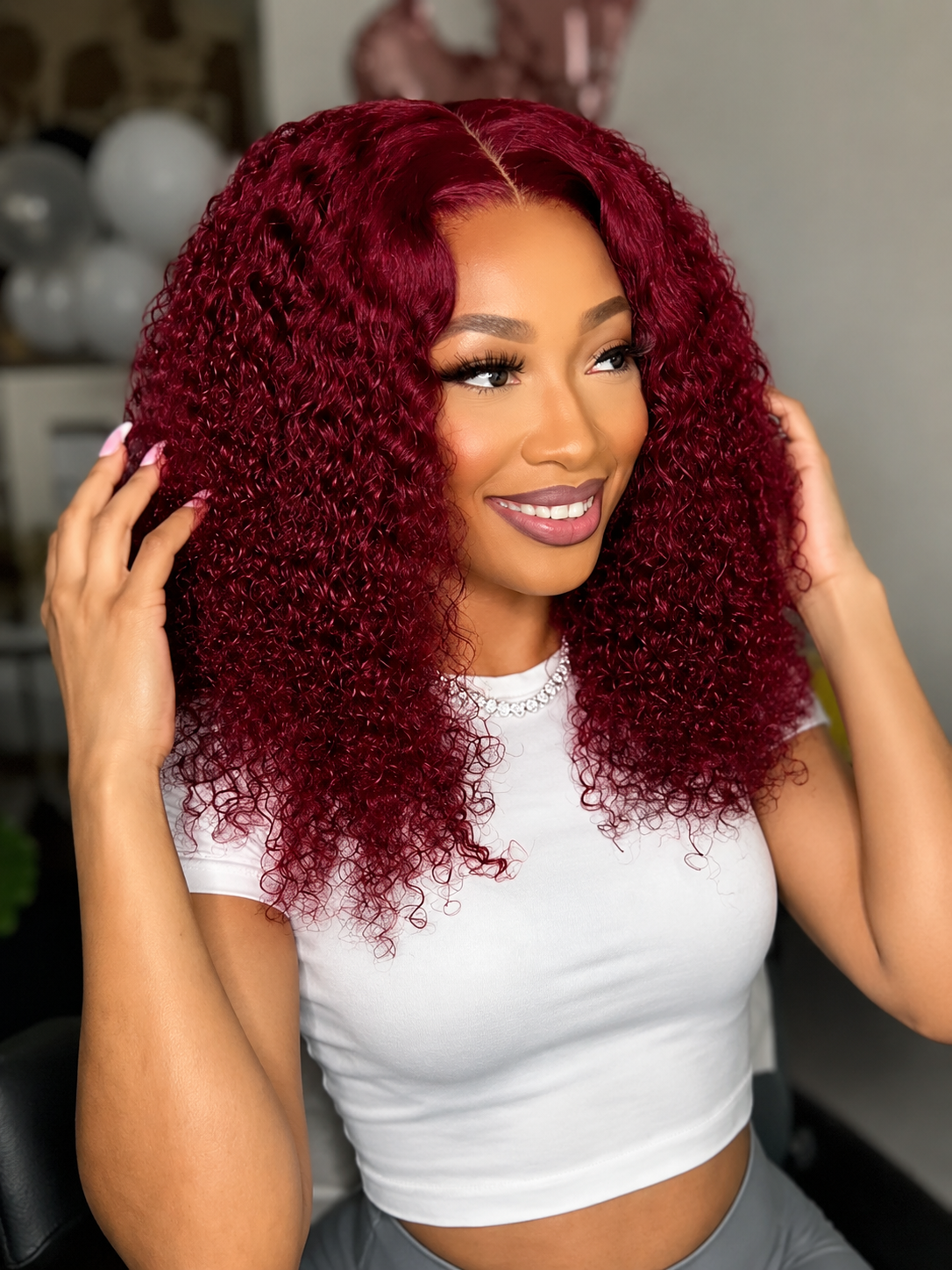 Burgundy Deep Curly Glueless Lace Wigs
