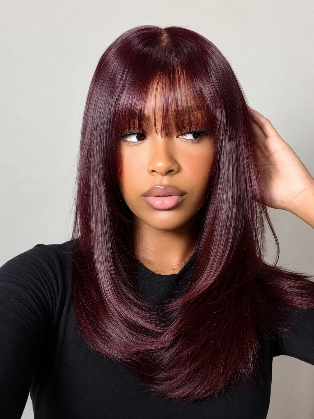 Black Cherry Layered Cut Straight Bob Wig
