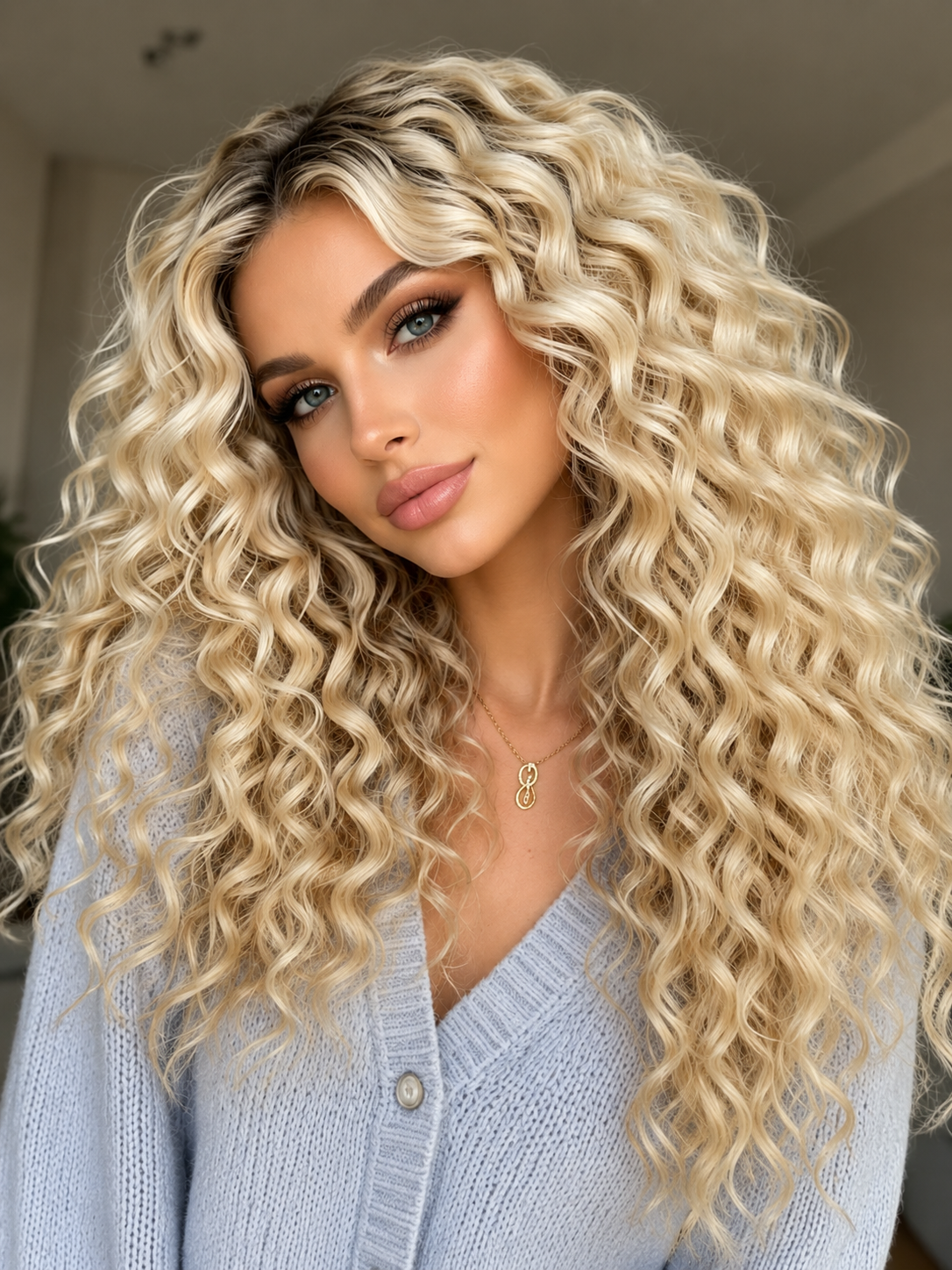 Ash Blonde Curly Synthetic Lace Front Wigs