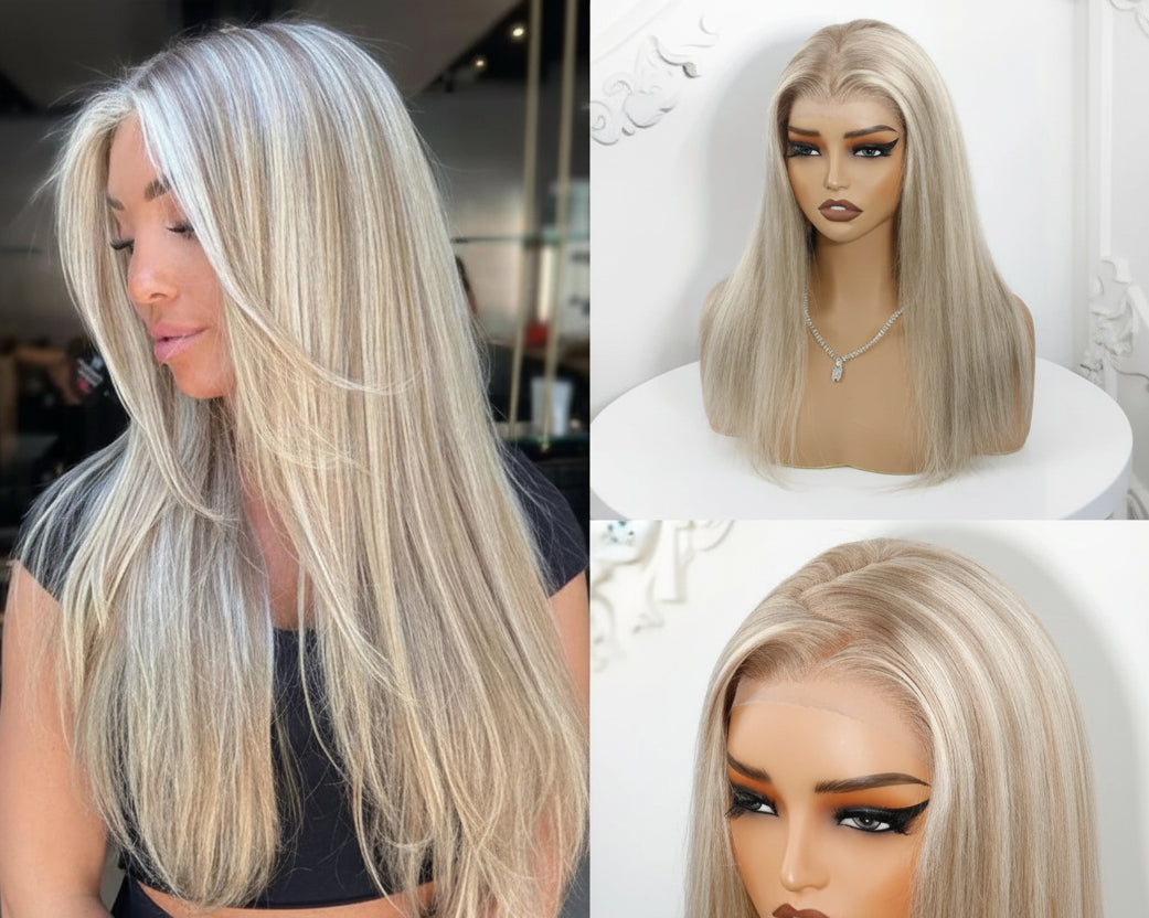 Glueless Highlight Ash Blonde Straight Wig