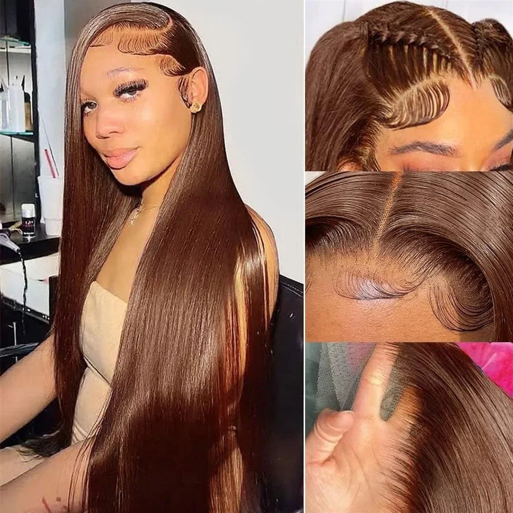 Chocolate Brown Straight Human Hair Wigs