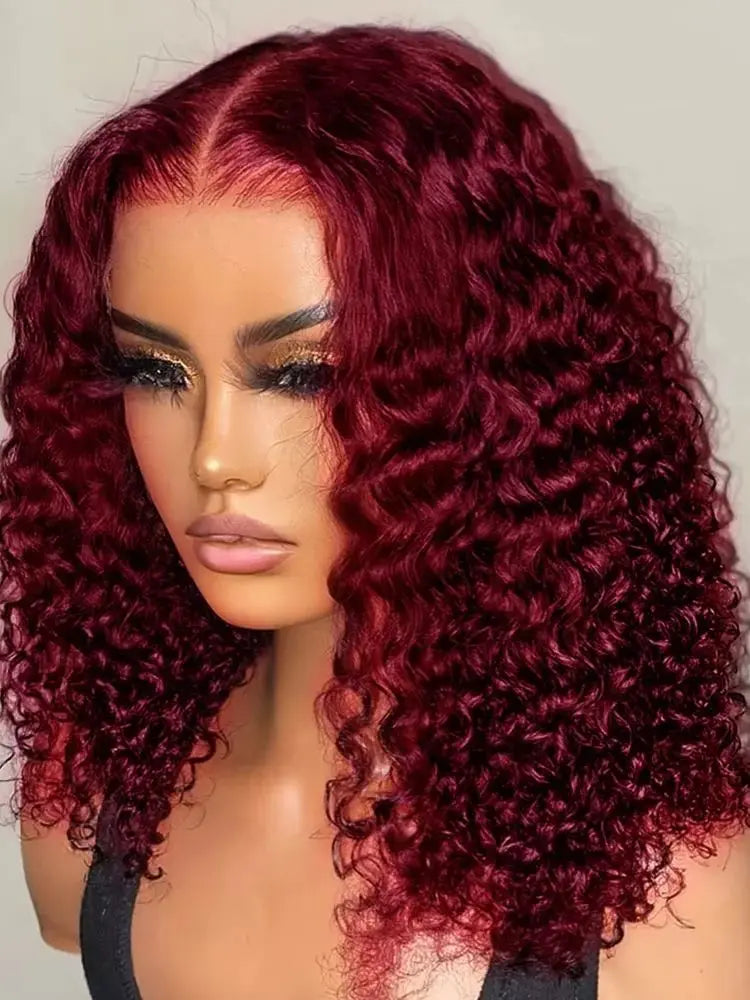 Burgundy Deep Curly Glueless Lace Wigs