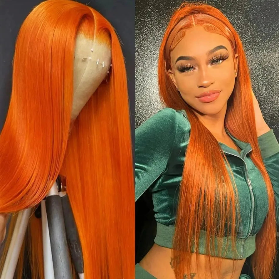 Orange Hd Lace Frontal Straight Human Hair Wigs