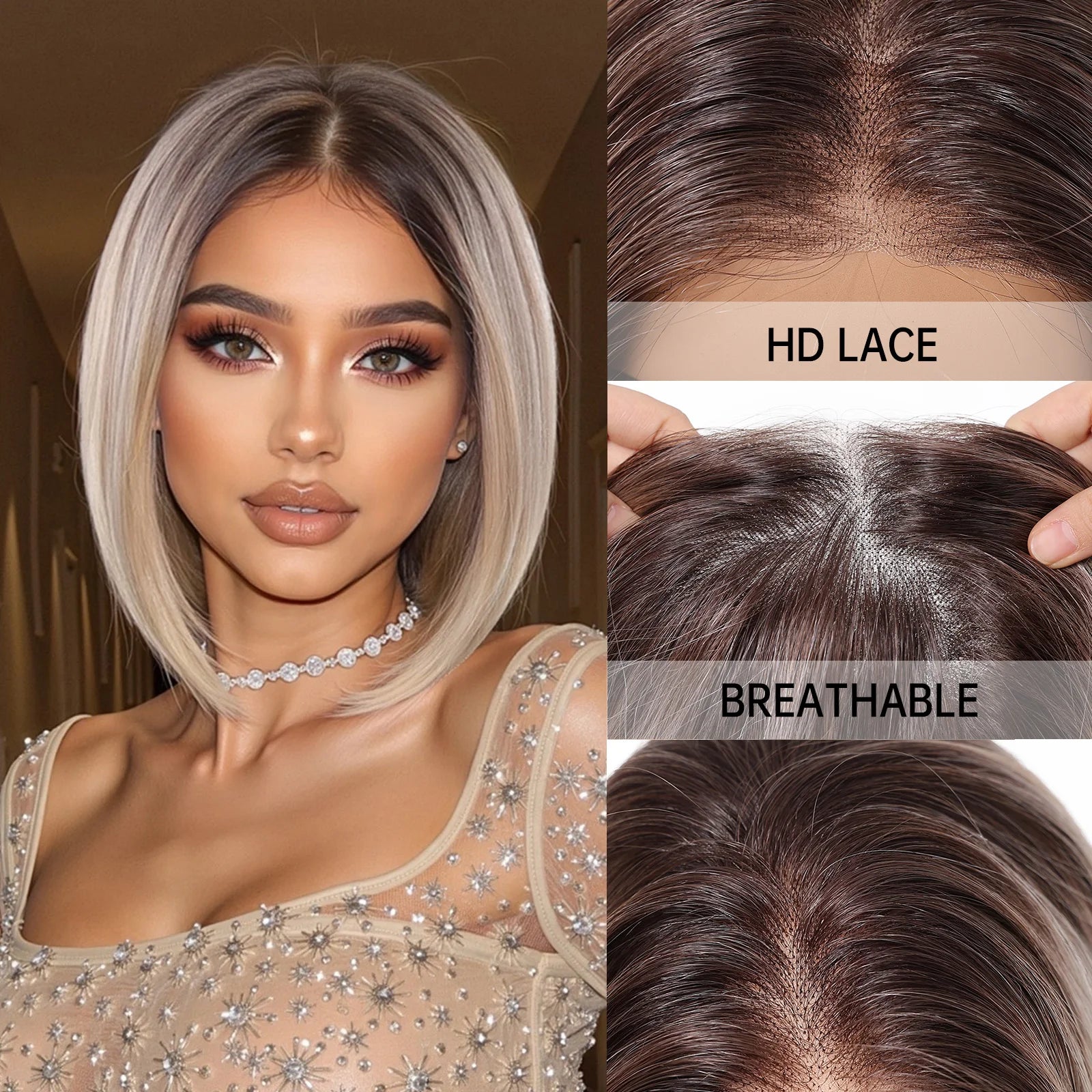 Glueless Ombre Blonde Straight Synthetic Wigs