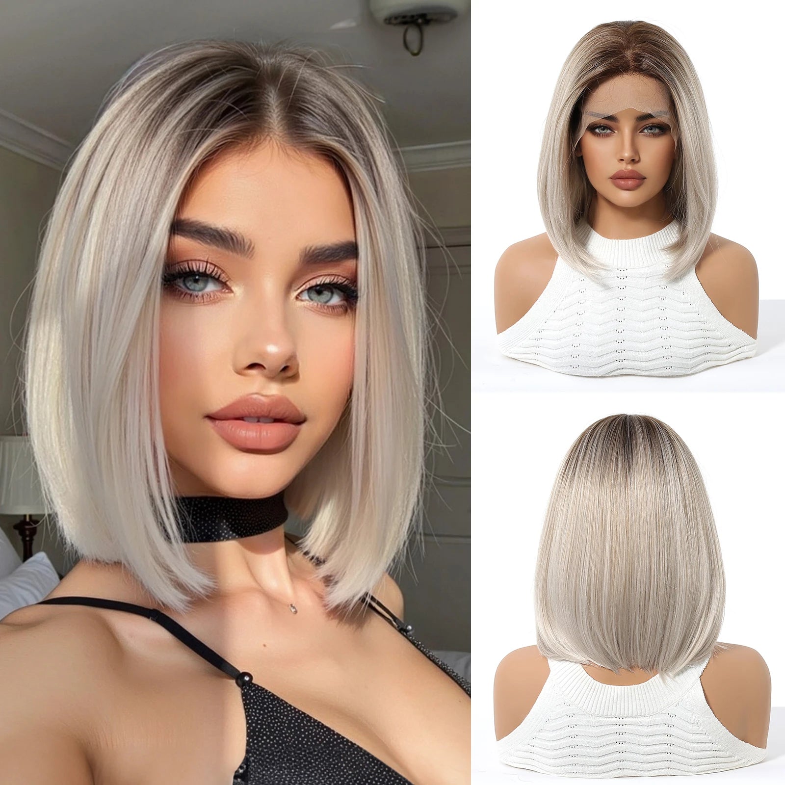 Glueless Ombre Blonde Straight Synthetic Wigs