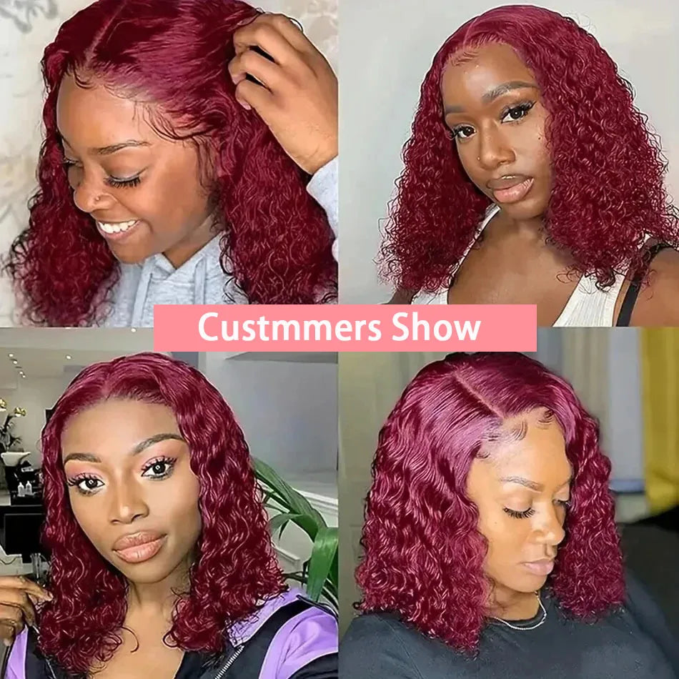 Burgundy Curly Short Bob Wigs
