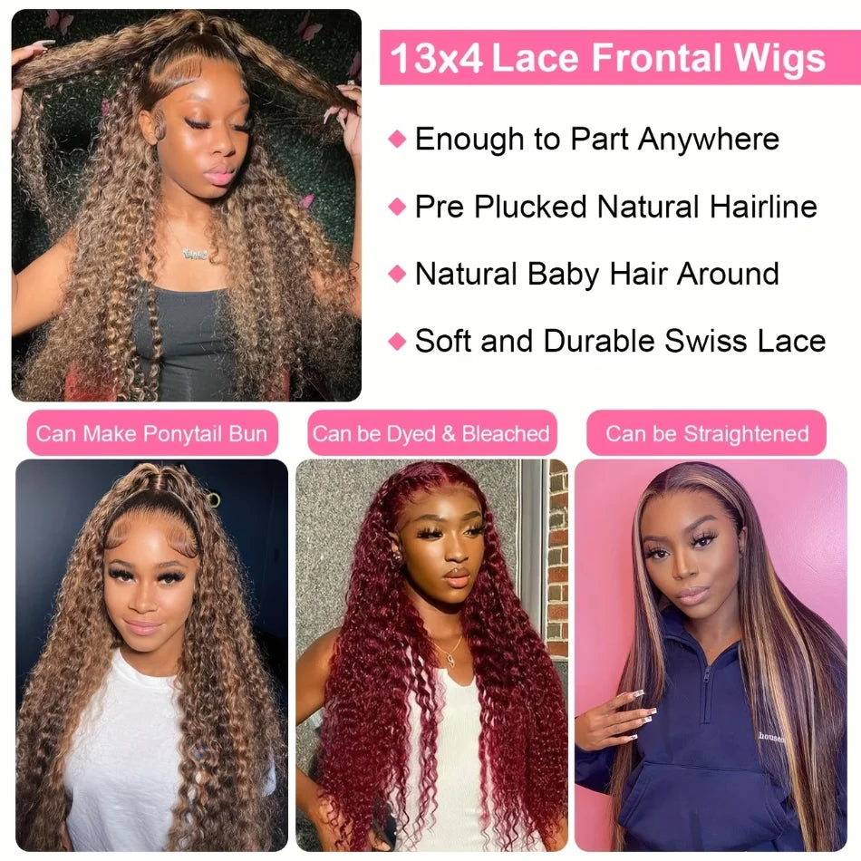 Highlighted Curly Human Hair Hd Lace Wigs