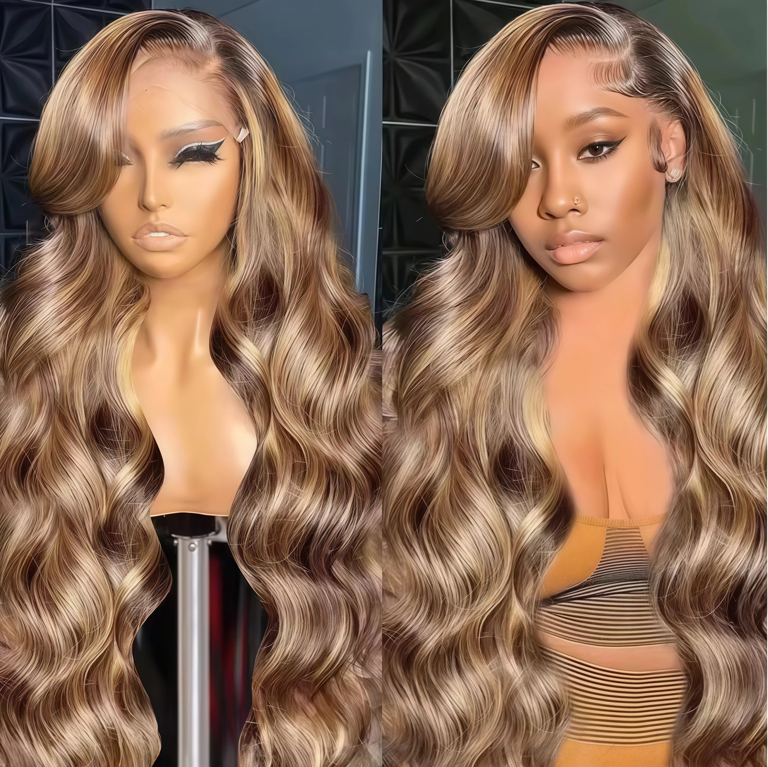 Ombre Colored Honey Blonde Glueless Highlight Hair Wigs