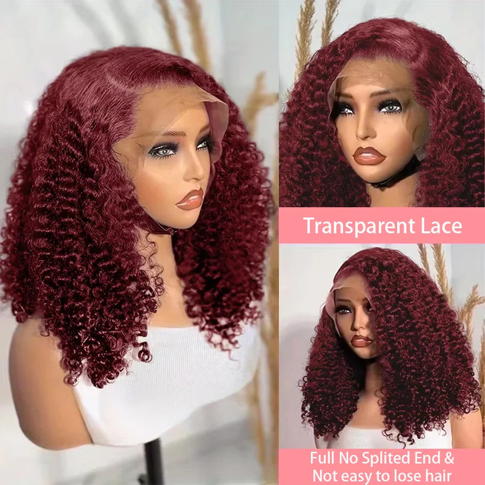 Burgundy Curly Short Bob Wigs