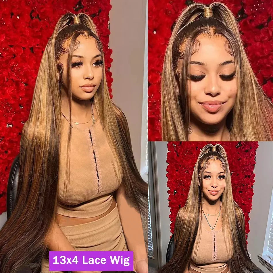 Highlight Honey Blonde Straight Lace Front Wigs