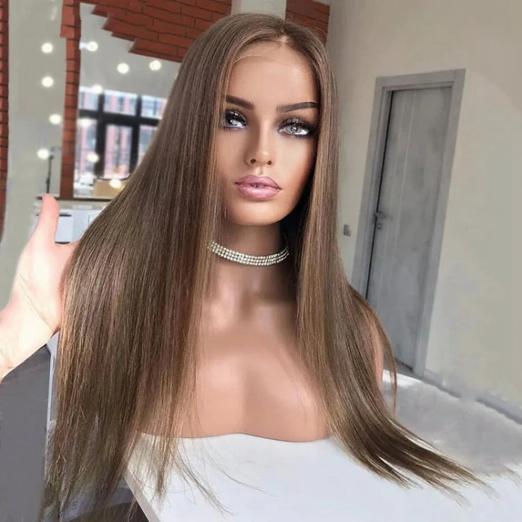 Chestnut Brown Straight Lace Front Wigs