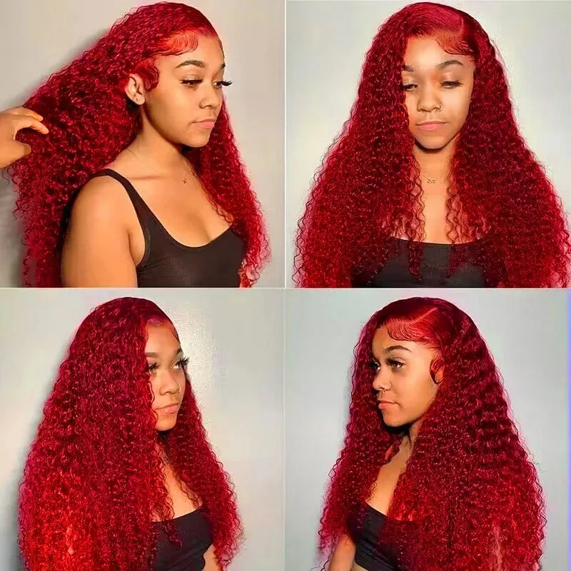 Red Lace Frontal Curly Wigs