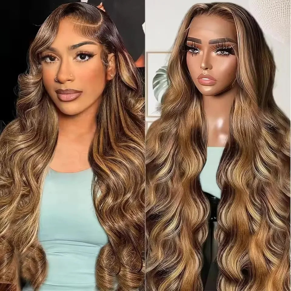 Ombre Colored Honey Blonde Glueless Highlight Hair Wigs