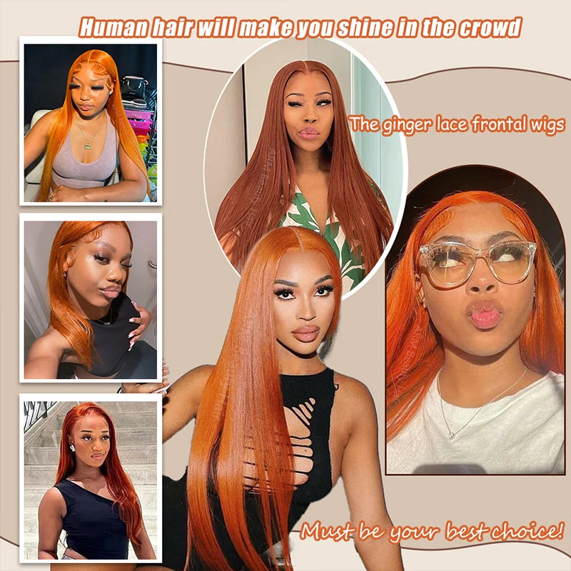 Bone Straight Ginger Orange Wigs