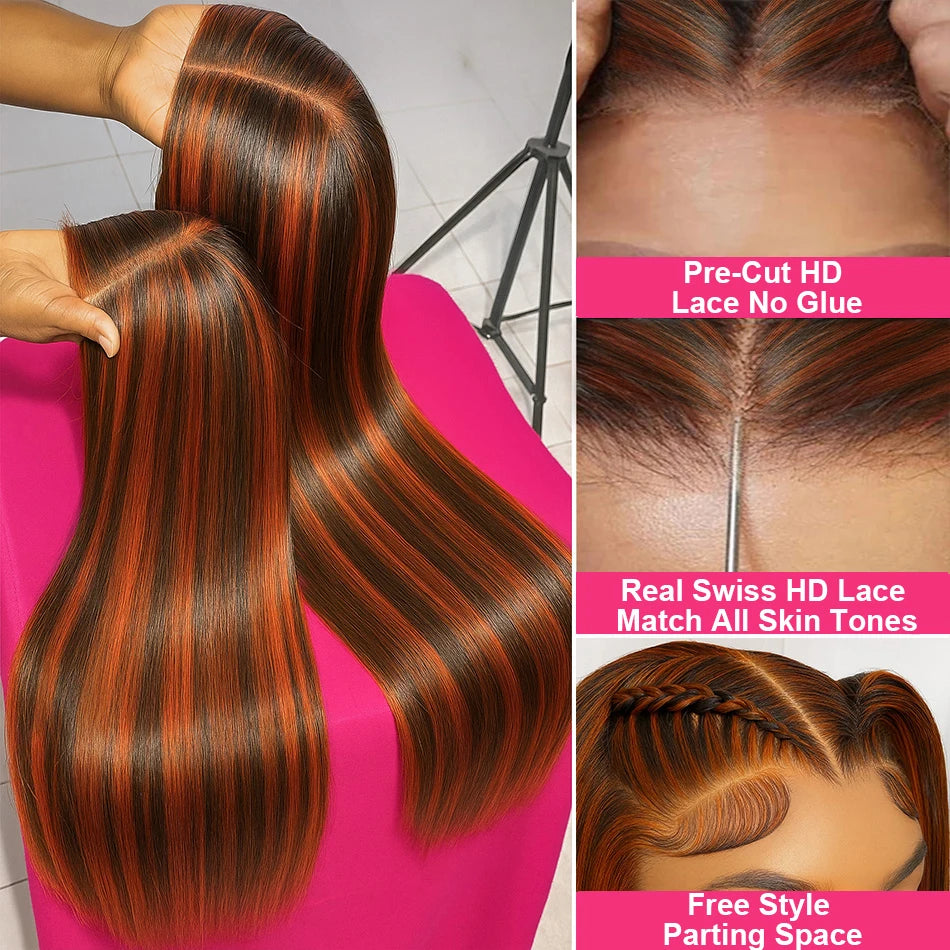 Brown Ginger Highlight Wigs