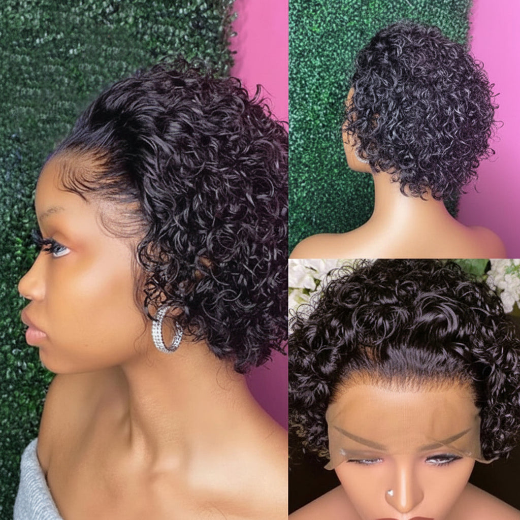 Pixie Cut Human Hair Short Curly Wigs