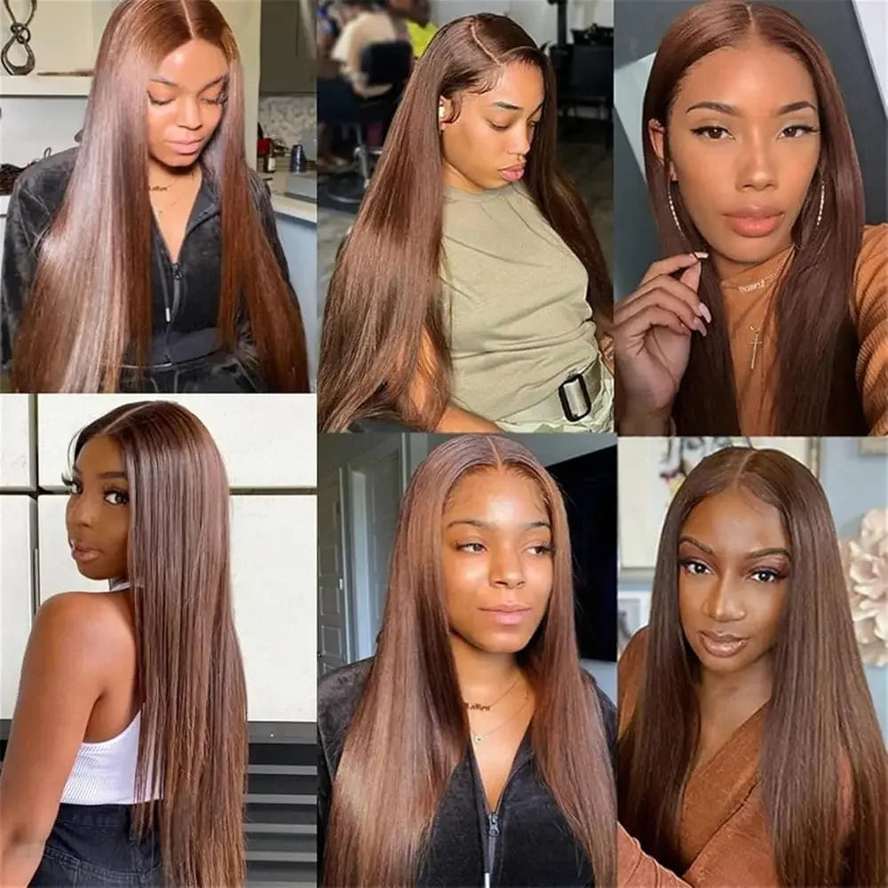 Chocolate Brown Straight Human Hair Wigs
