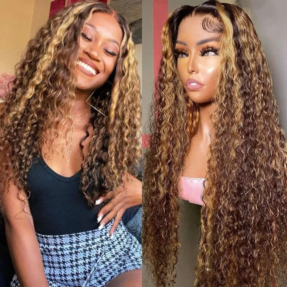 Highlighted Curly Human Hair Hd Lace Wigs