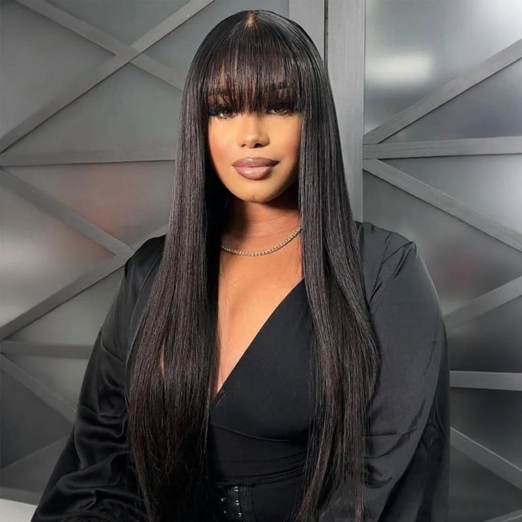 Bangs Bone Straight Human Hair Wigs