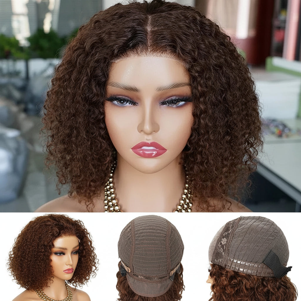 Brown Curly Glueless Lace Front Wig