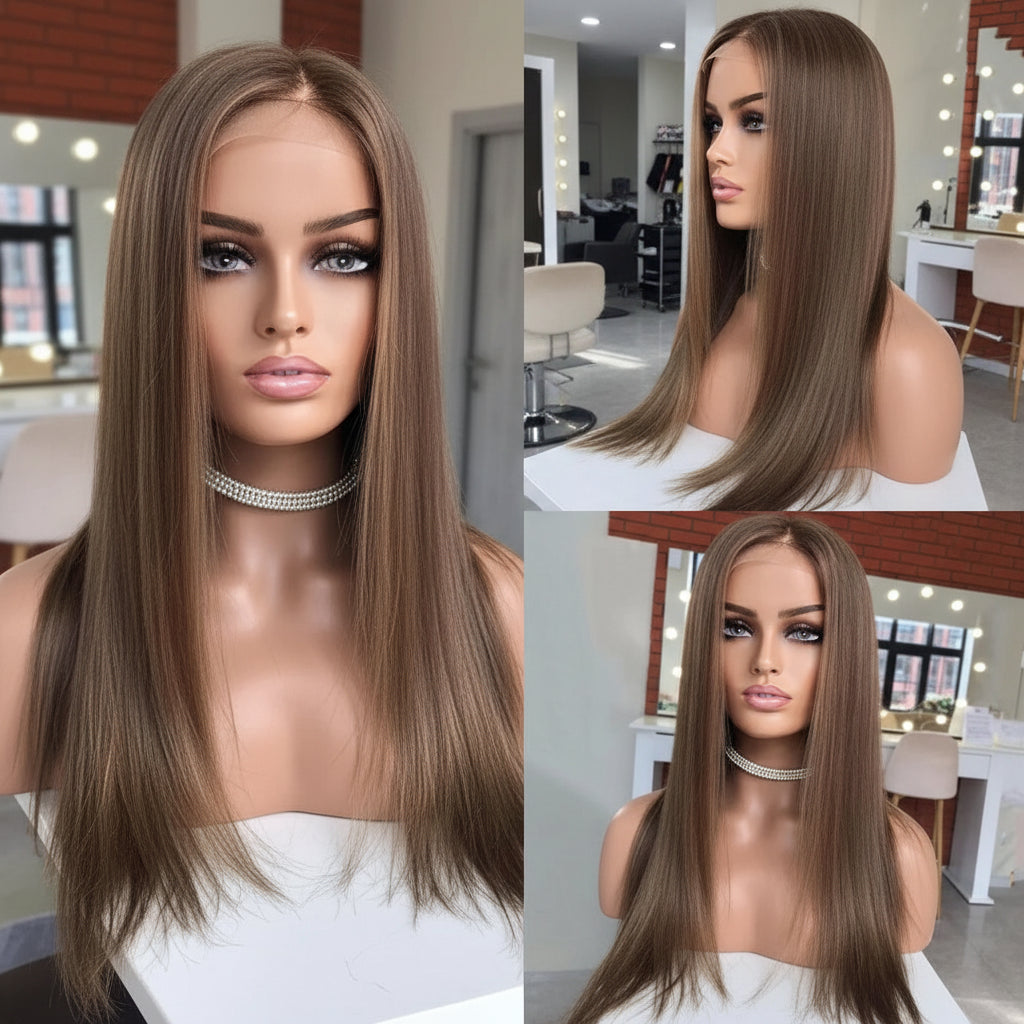 Chestnut Brown Straight Lace Front Wigs