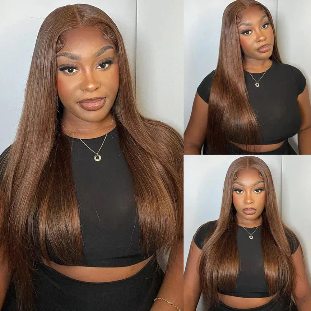 Chocolate Brown Straight Human Hair Wigs