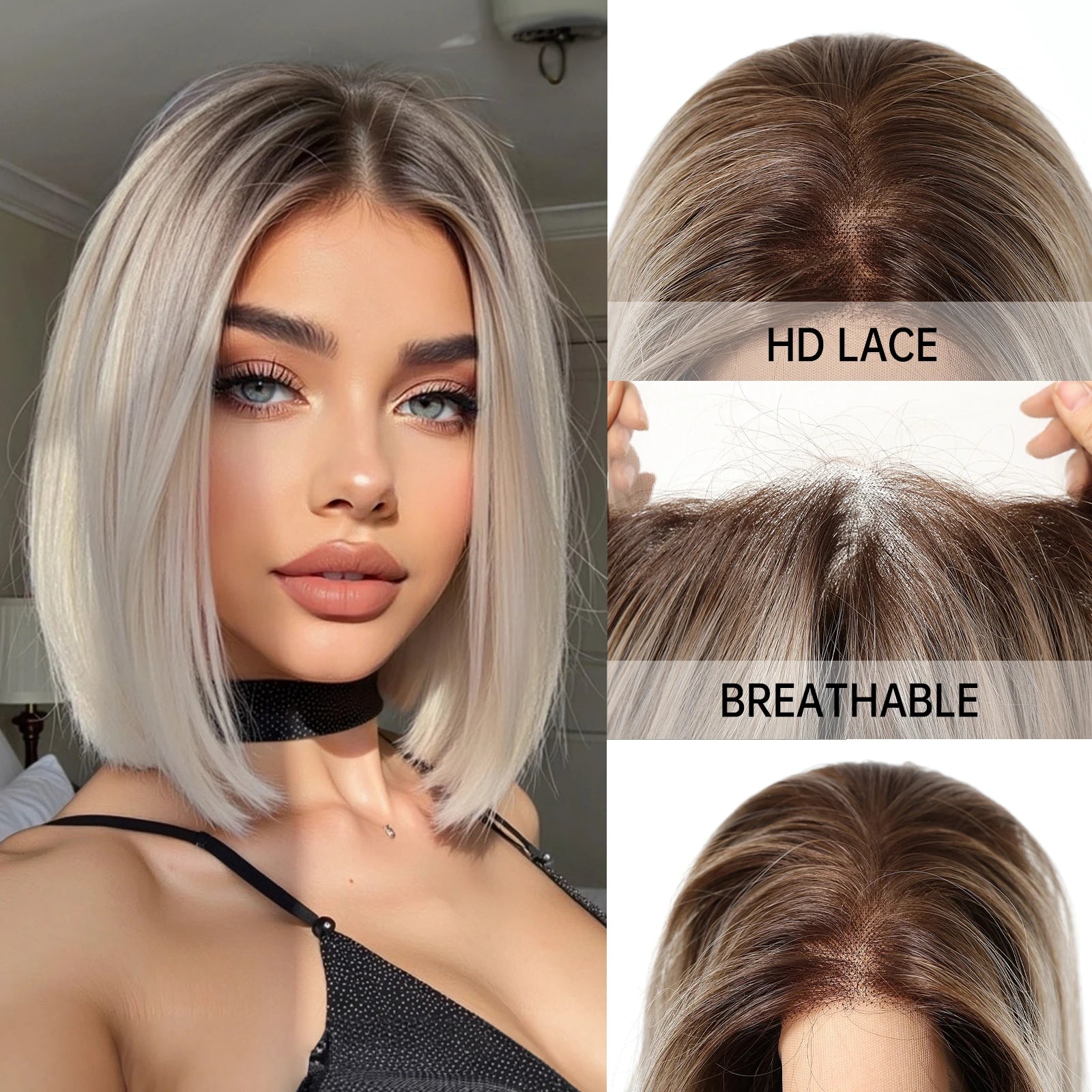 Glueless Ombre Blonde Straight Synthetic Wigs