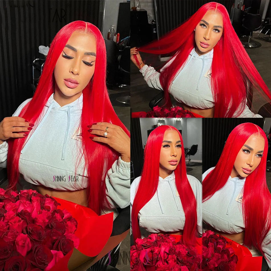 Hot Red Front Human Hair Wig