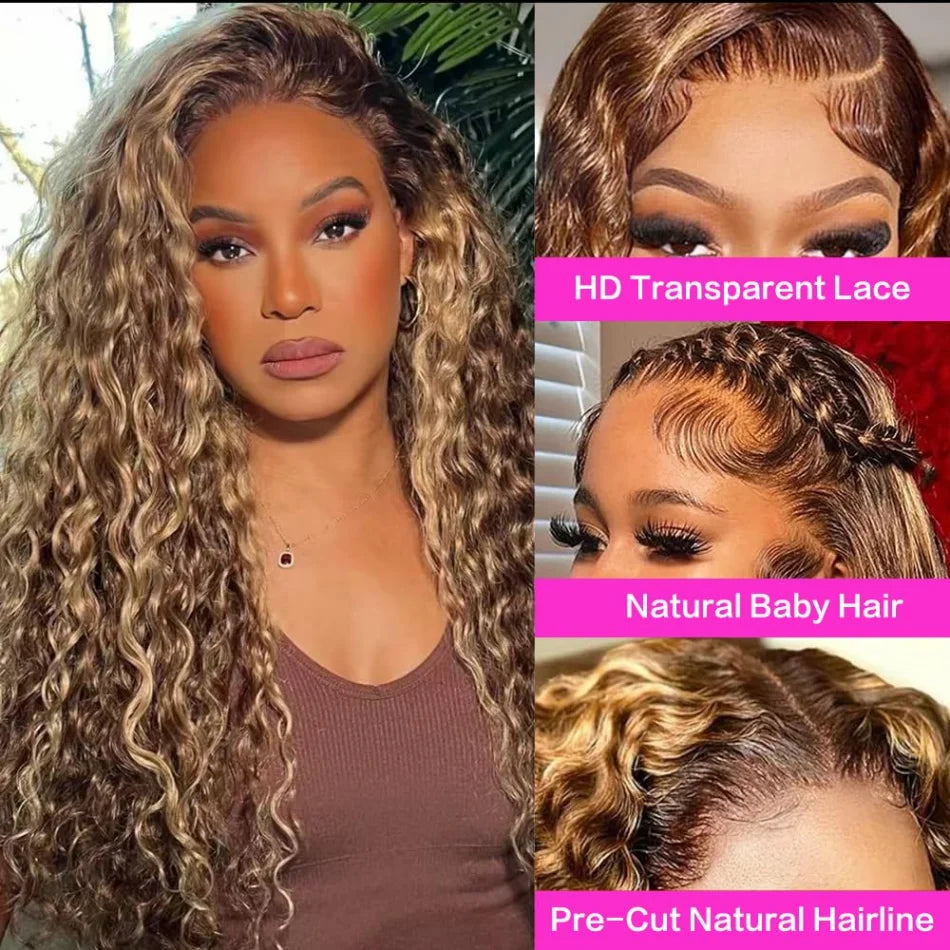 Highlighted Curly Human Hair Hd Lace Wigs