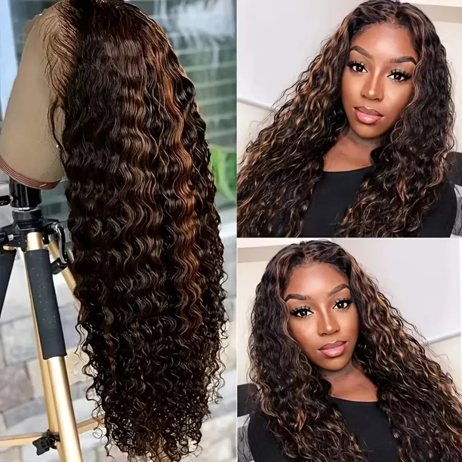 Highlighted Curly Human Hair Hd Lace Wigs