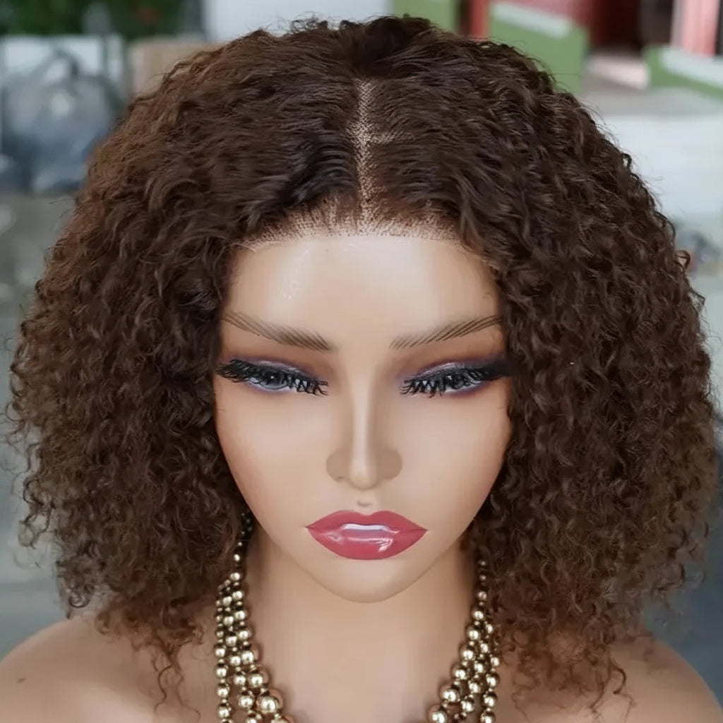 Brown Curly Glueless Lace Front Wig