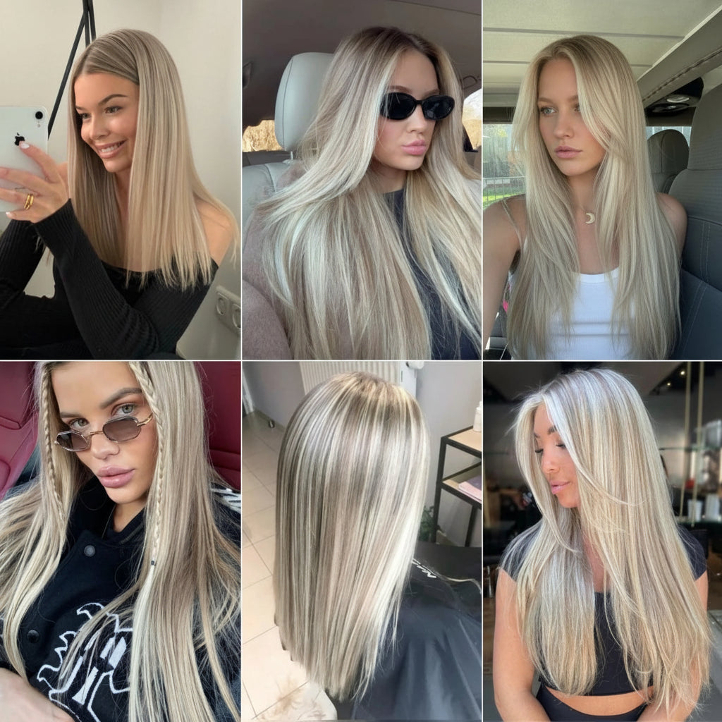 Glueless Highlight Ash Blonde Straight Wig