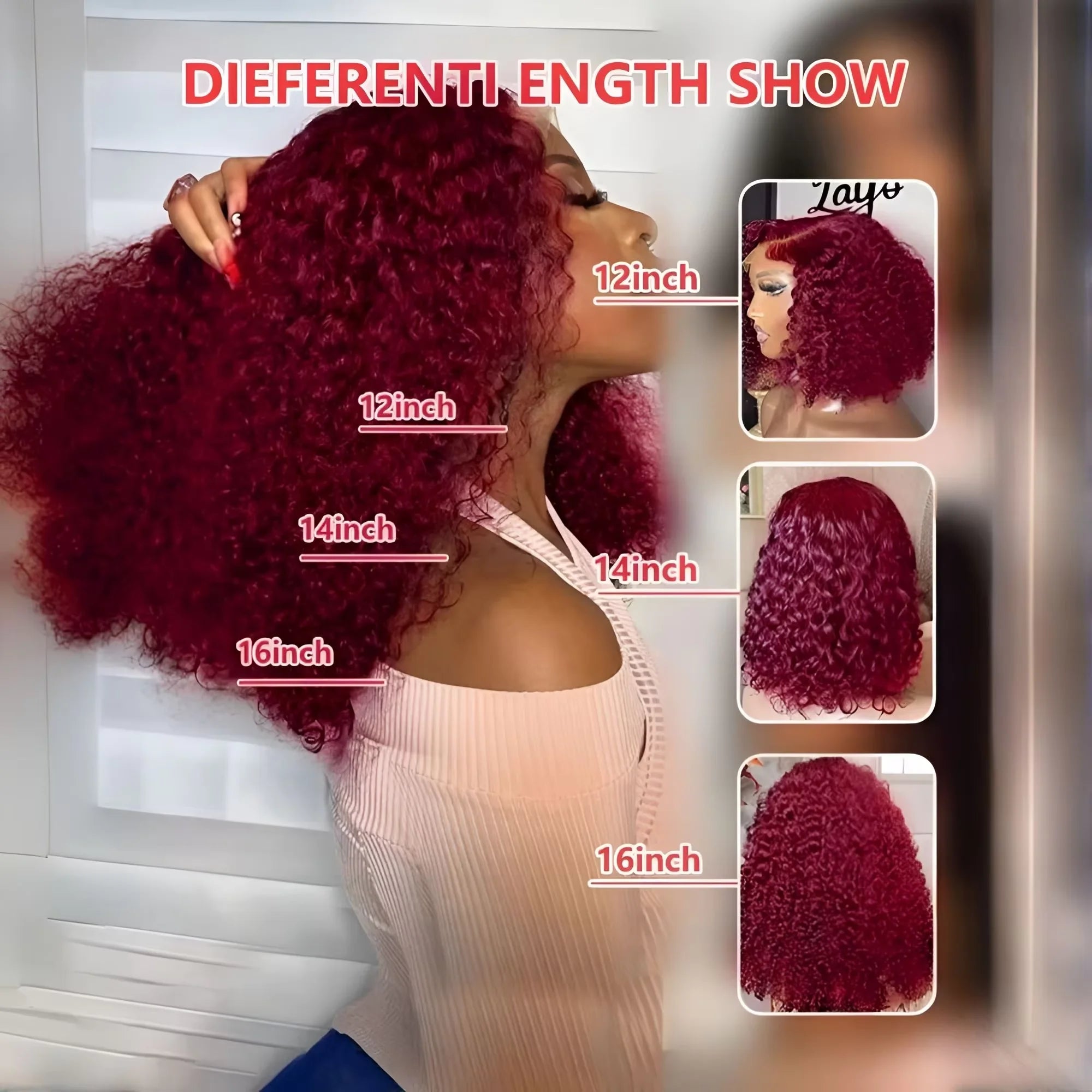 Burgundy Deep Curly Glueless Lace Wigs