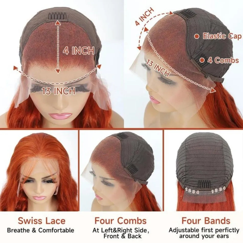 Orange Hd Lace Frontal Straight Human Hair Wigs