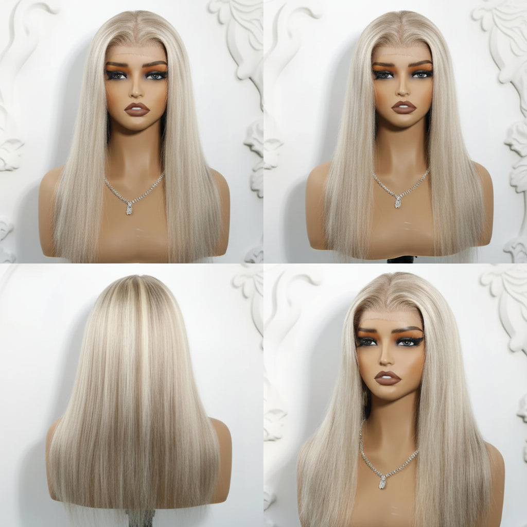 Glueless Highlight Ash Blonde Straight Wig