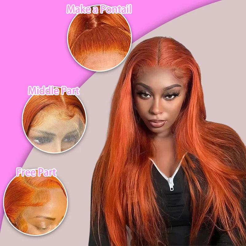 Bone Straight Ginger Orange Wigs