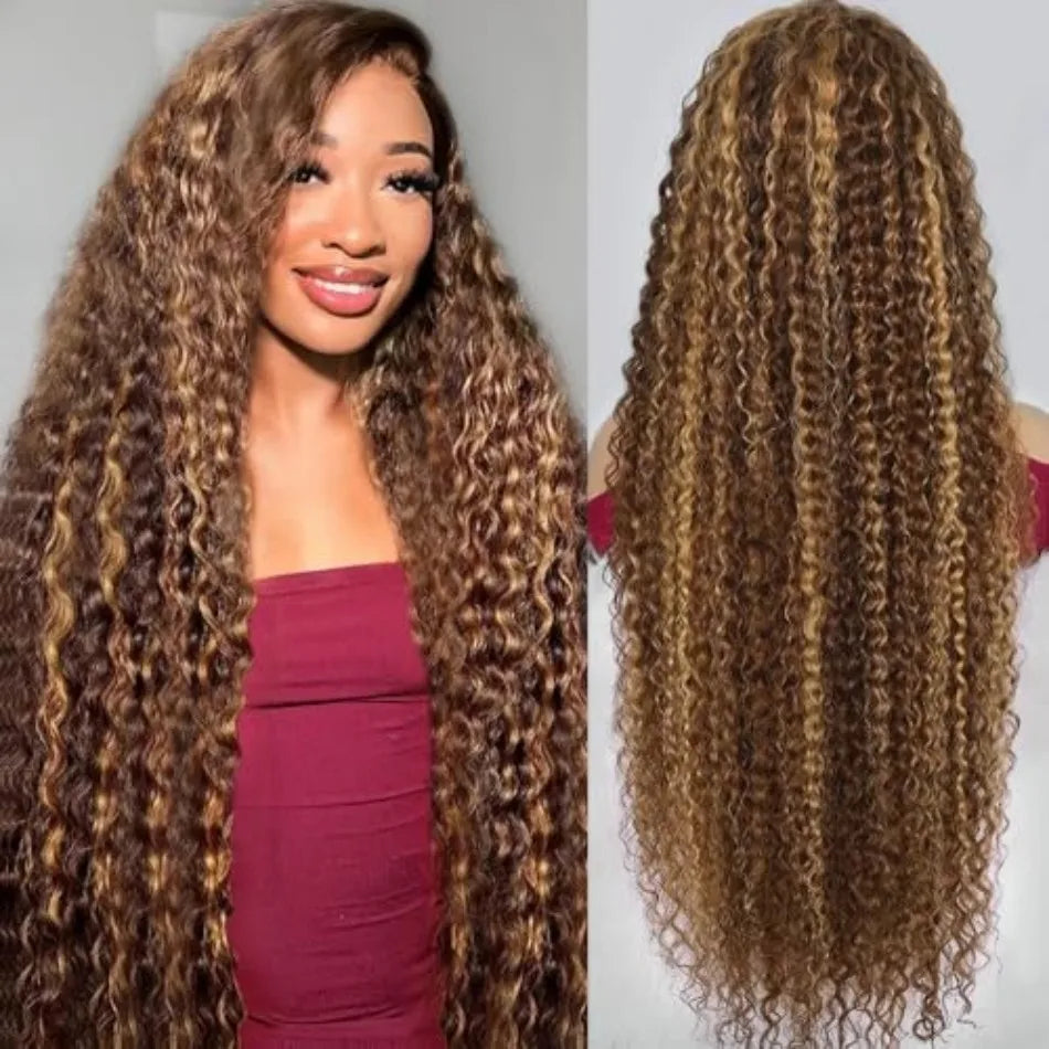 Highlighted Curly Human Hair Hd Lace Wigs