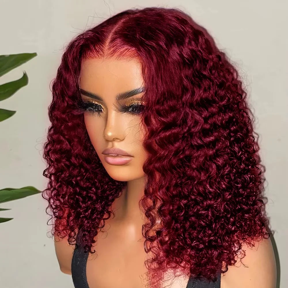 Burgundy Deep Curly Glueless Lace Wigs