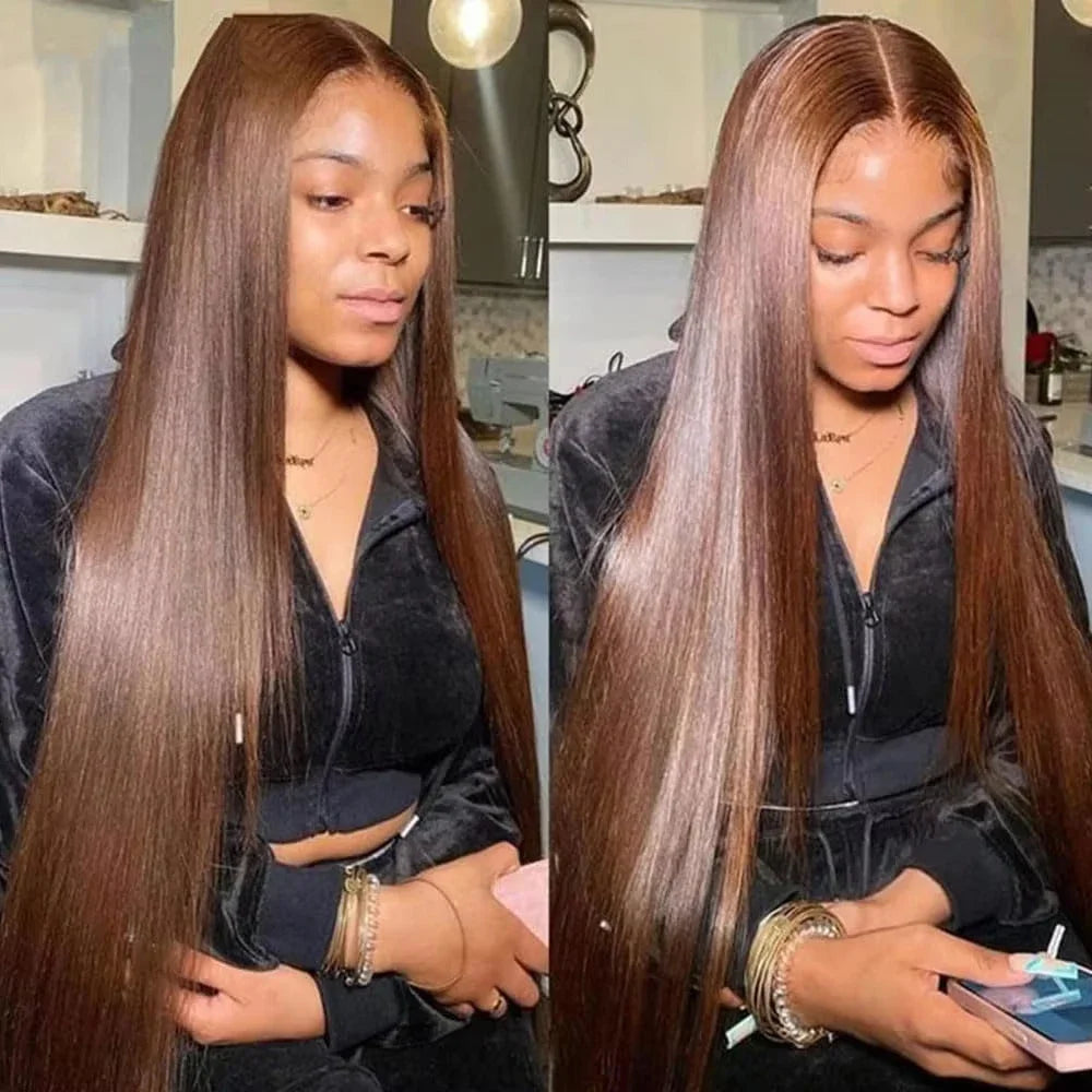 Chocolate Brown Straight Human Hair Wigs