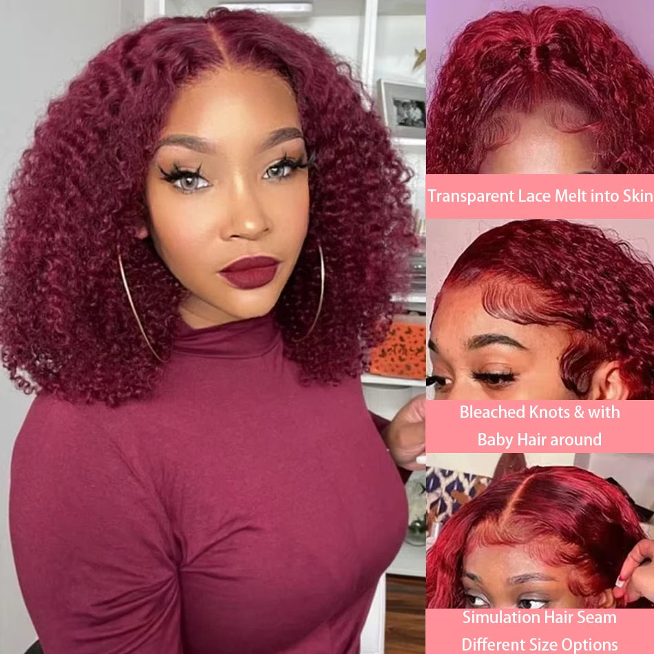 Burgundy Curly Short Bob Wigs
