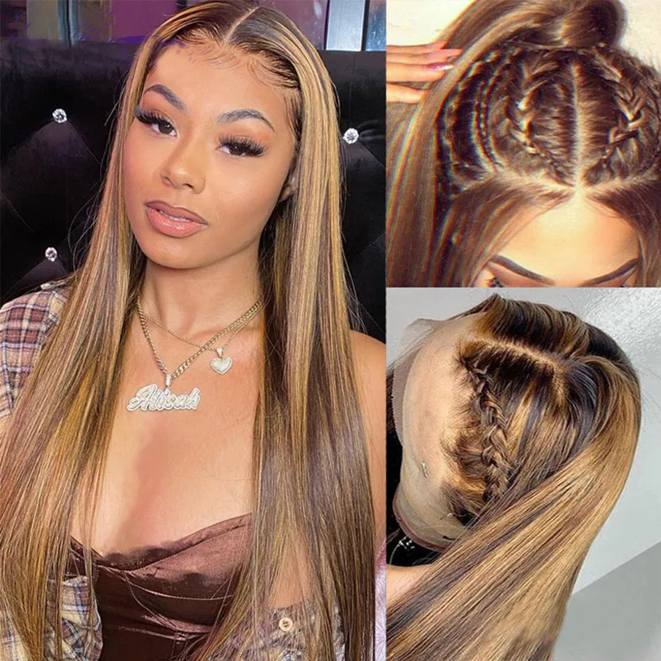 Highlight Honey Blonde Straight Lace Front Wigs