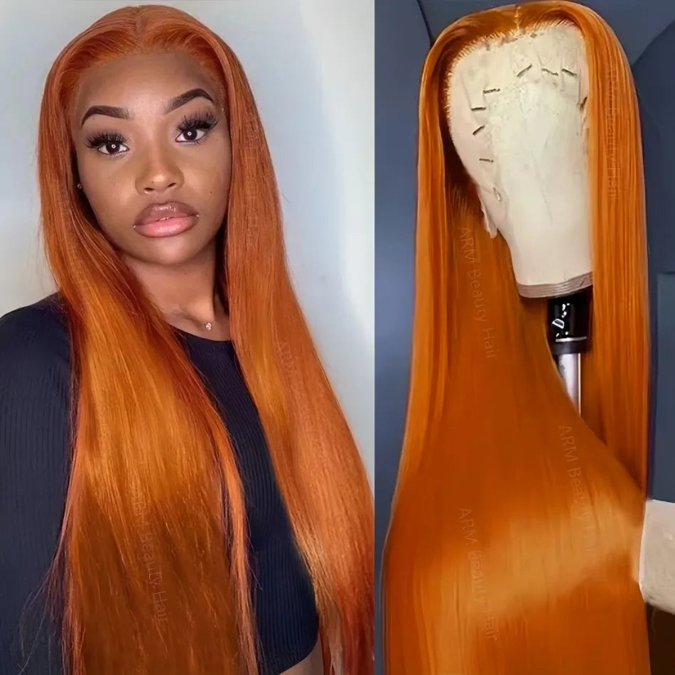 Orange Hd Lace Frontal Straight Human Hair Wigs
