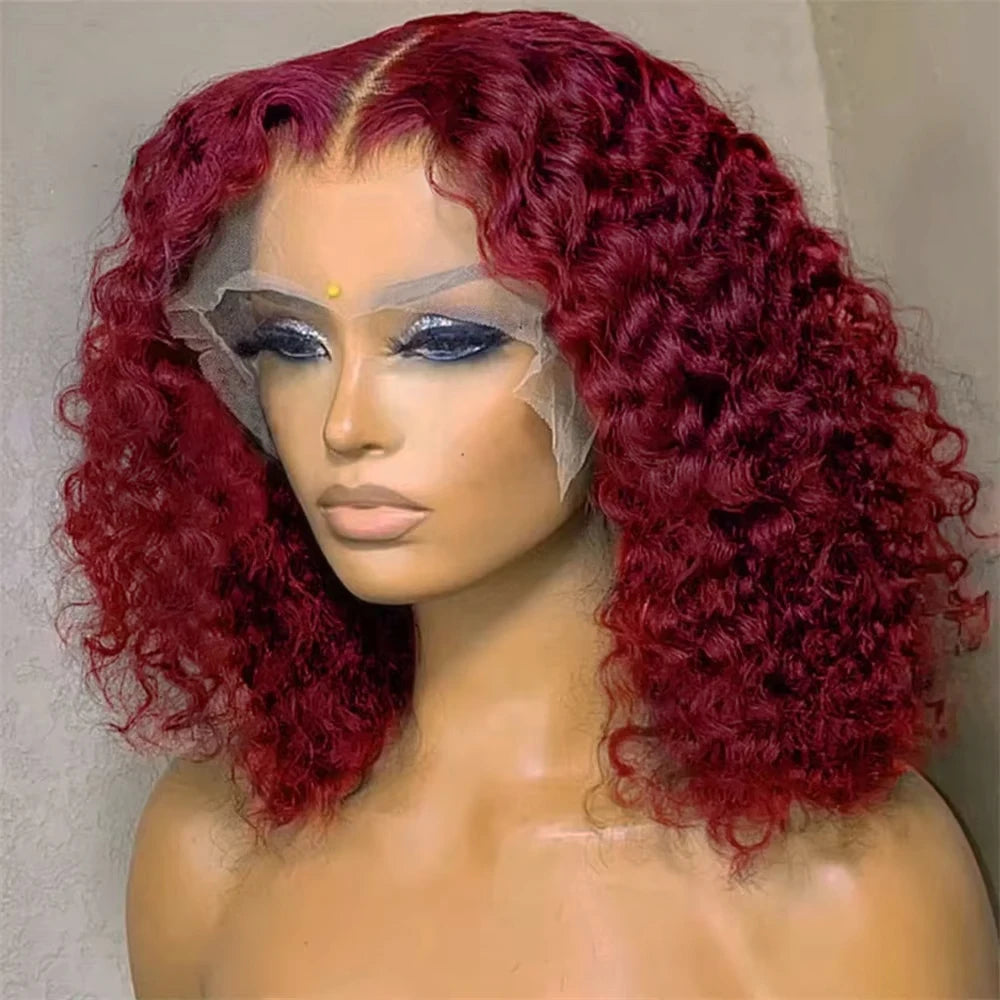 Burgundy Deep Curly Glueless Lace Wigs