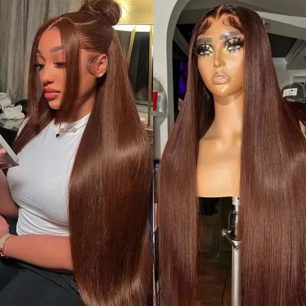 HD Chocolate Brown Bone Straight Lace Front Wigs