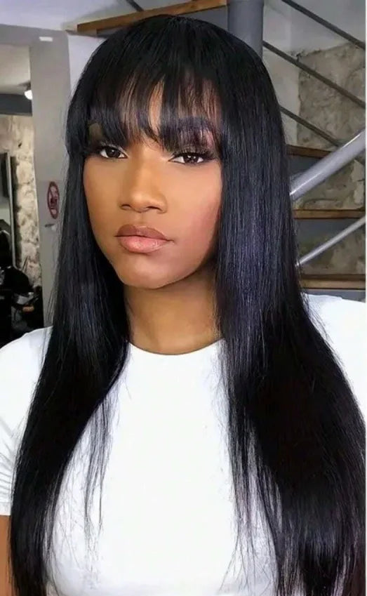 Bangs Bone Straight Human Hair Wigs