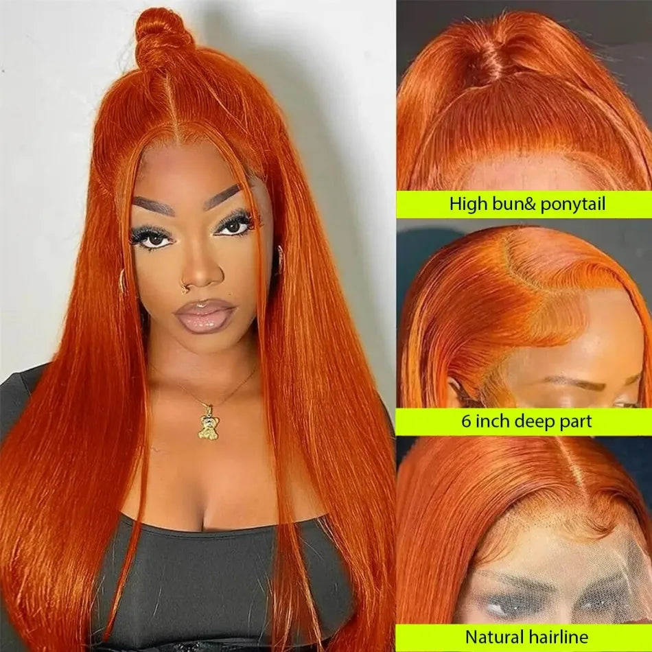 Orange Hd Lace Frontal Straight Human Hair Wigs