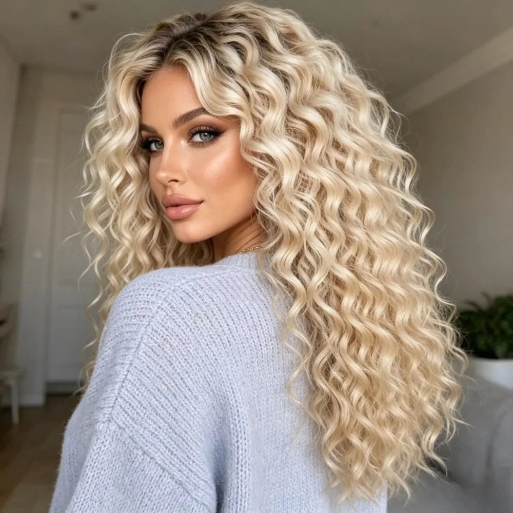 Ash Blonde Curly Synthetic Lace Front Wigs